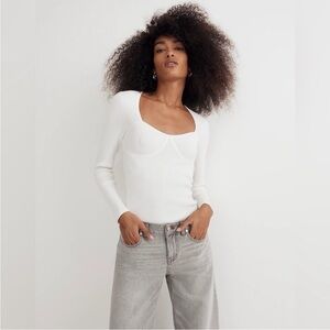 Madewell White Wide Rib Sweater Top